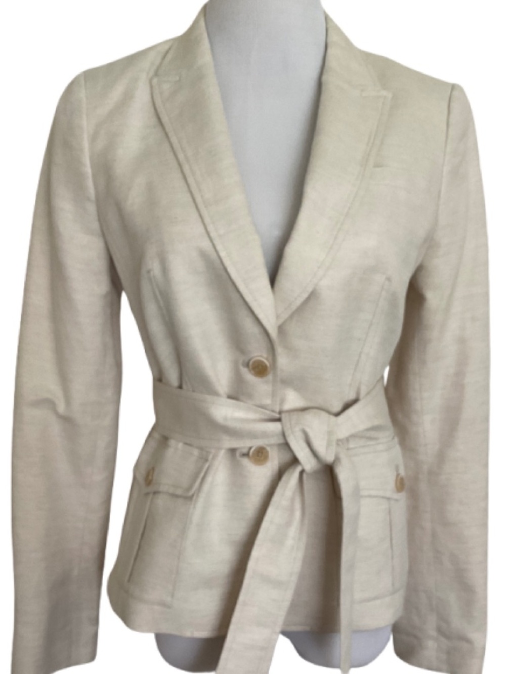 Banana Republic Ivory Belted Linen Safari Blazer Size 6